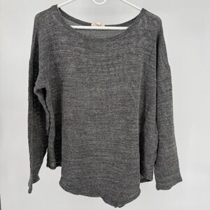 Eileen Fisher Gray Heathered Knit Sweater Loose Weave Relaxed Fit Size L